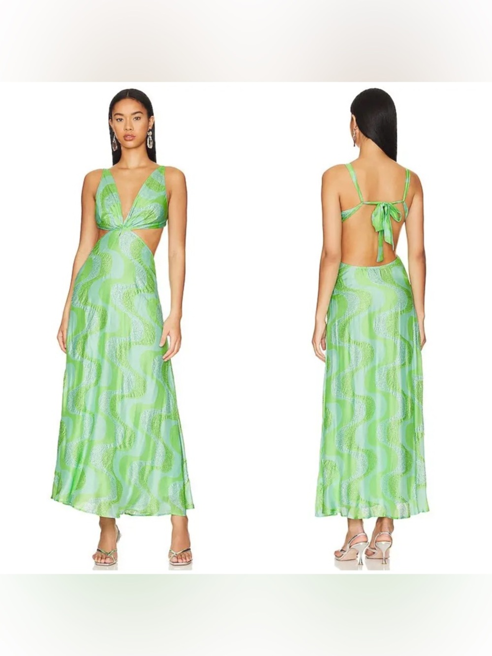 New! Sundress Revolve Shana Cutout Maxi Dress Amazonia Rhinestones Lime & Pool💚S - Picture 6 of 16